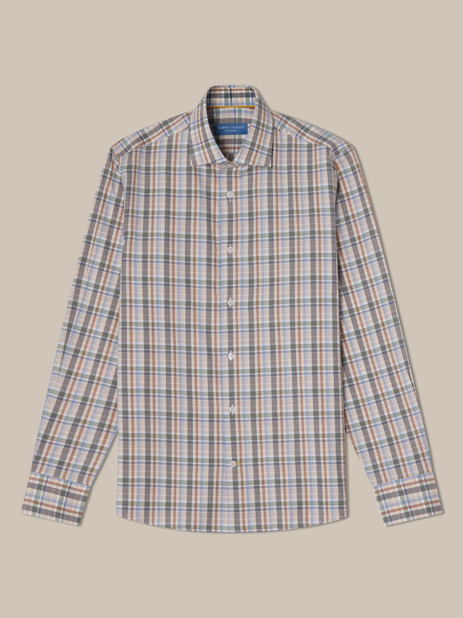 Reynolds Ultra Light Weight Brushed Plaid Shirt in Flax Multi by Robert Talbott