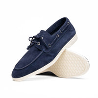 Venice Italian Sueded Goatskin Boat Shoes in Navy by Zelli Italia