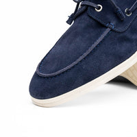 Venice Italian Sueded Goatskin Boat Shoes in Navy by Zelli Italia