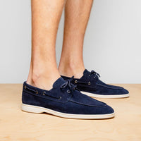 Venice Italian Sueded Goatskin Boat Shoes in Navy by Zelli Italia
