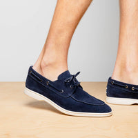 Venice Italian Sueded Goatskin Boat Shoes in Navy by Zelli Italia