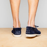 Venice Italian Sueded Goatskin Boat Shoes in Navy by Zelli Italia