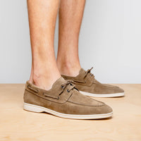Venice Italian Sueded Goatskin Boat Shoes in Taupe by Zelli Italia