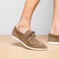 Venice Italian Sueded Goatskin Boat Shoes in Taupe by Zelli Italia