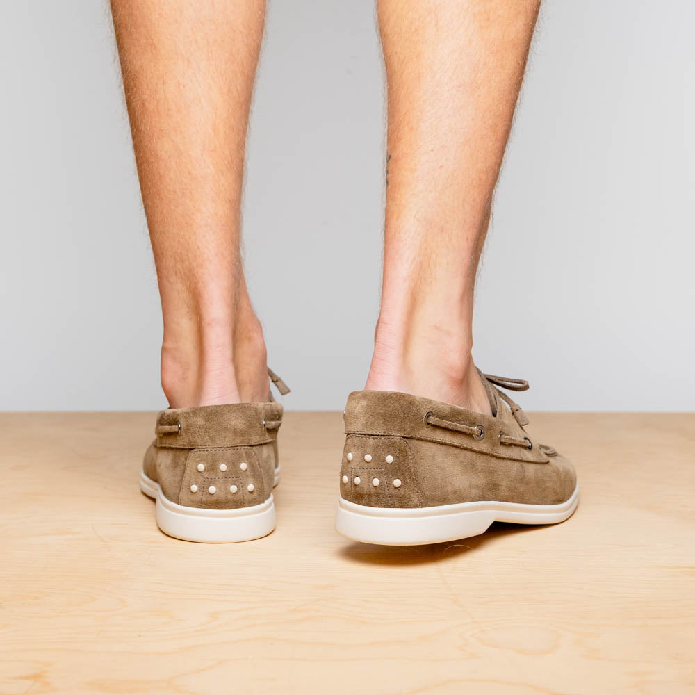 Venice Italian Sueded Goatskin Boat Shoes in Taupe by Zelli Italia