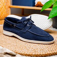 Venice Italian Sueded Goatskin Boat Shoes in Navy by Zelli Italia