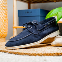 Venice Italian Sueded Goatskin Boat Shoes in Navy by Zelli Italia
