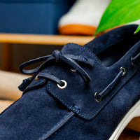 Venice Italian Sueded Goatskin Boat Shoes in Navy by Zelli Italia