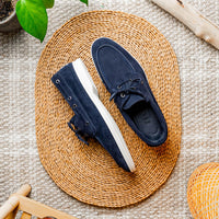 Venice Italian Sueded Goatskin Boat Shoes in Navy by Zelli Italia
