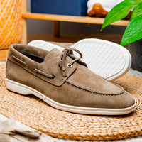 Venice Italian Sueded Goatskin Boat Shoes in Taupe by Zelli Italia