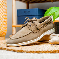 Venice Italian Sueded Goatskin Boat Shoes in Taupe by Zelli Italia