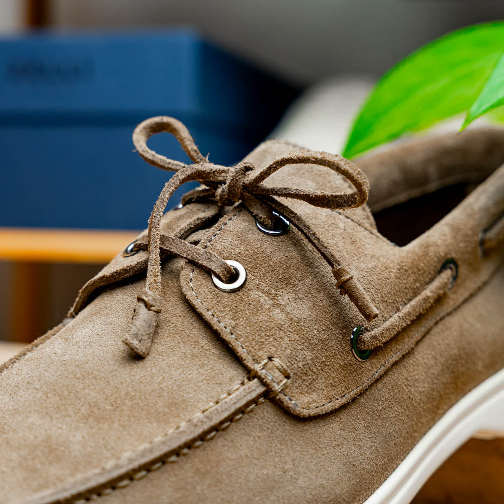 Venice Italian Sueded Goatskin Boat Shoes in Taupe by Zelli Italia