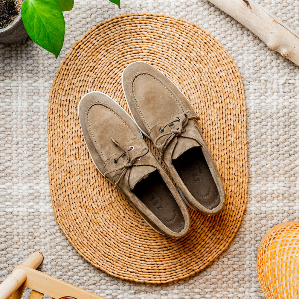Venice Italian Sueded Goatskin Boat Shoes in Taupe by Zelli Italia