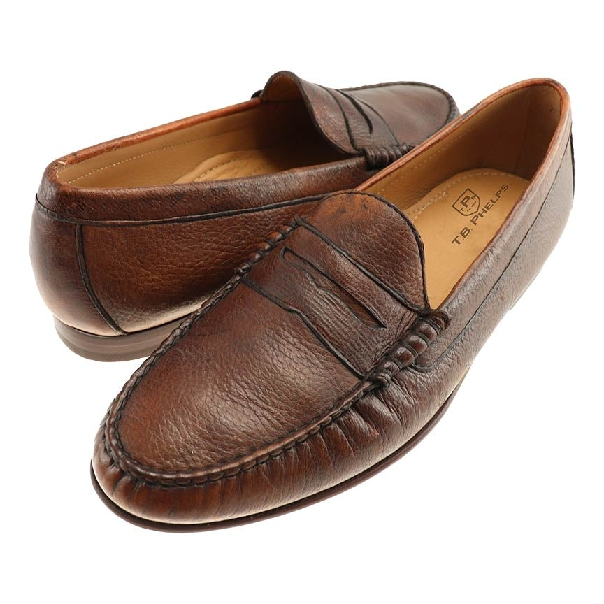 Ventura Deerskin Penny Loafer in Cedar by T.B. Phelps