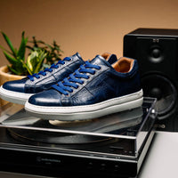 Vivo Tumbled Italian Calfskin Sneaker in Navy by Zelli Italia