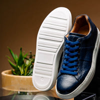 Vivo Tumbled Italian Calfskin Sneaker in Navy by Zelli Italia