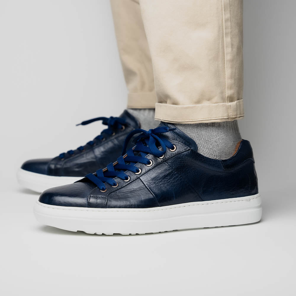 Vivo Tumbled Italian Calfskin Sneaker in Navy by Zelli Italia