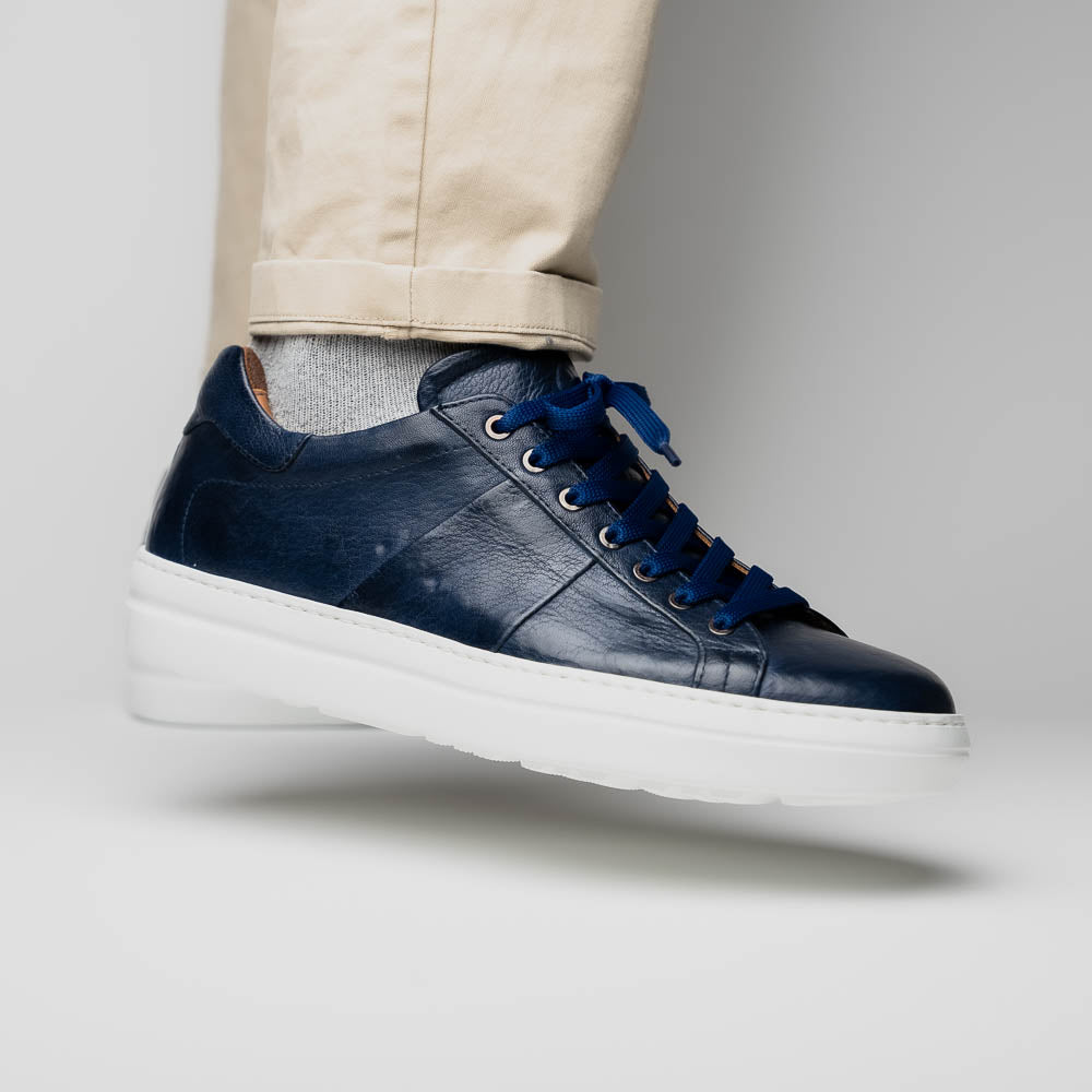 Vivo Tumbled Italian Calfskin Sneaker in Navy by Zelli Italia