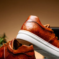Vivo Tumbled Italian Calfskin Sneaker in Cognac by Zelli Italia