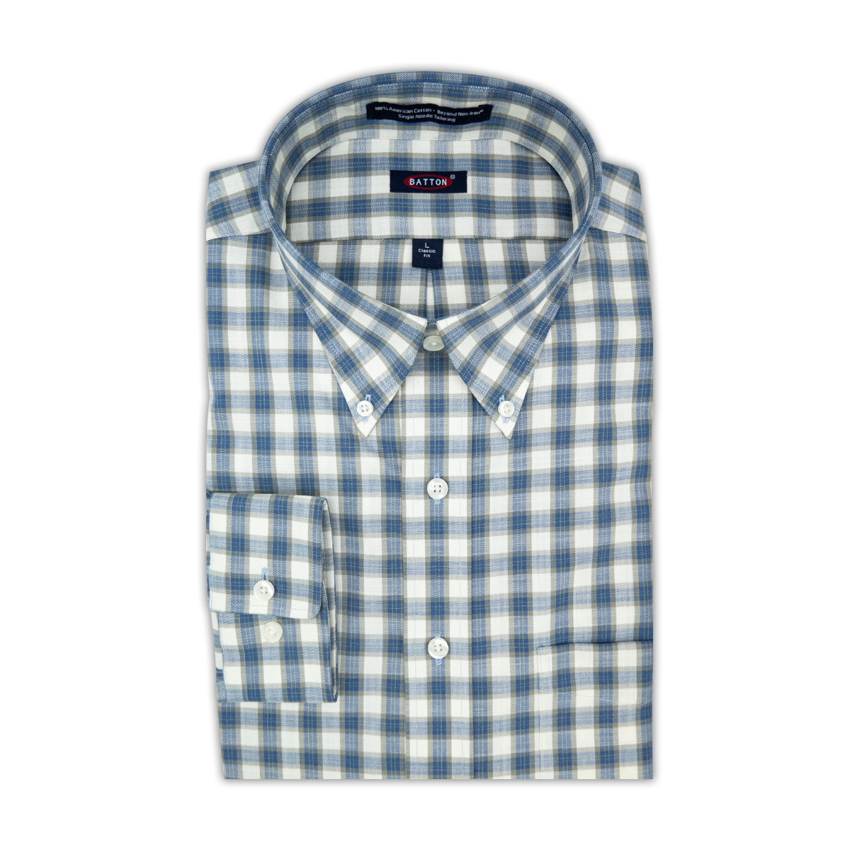 'Noah' Blue and Moss Plaid Long Sleeve Beyond Non-Iron® Cotton Sport Shirt by Batton