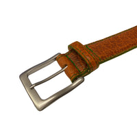 Webster Bison Leather Belt with Contrast Stitch Edge in Walnut by T.B. Phelps