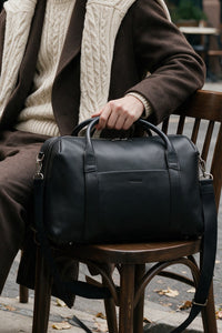 Duffle Leather Suitcase in Jet Black by Wool & Oak