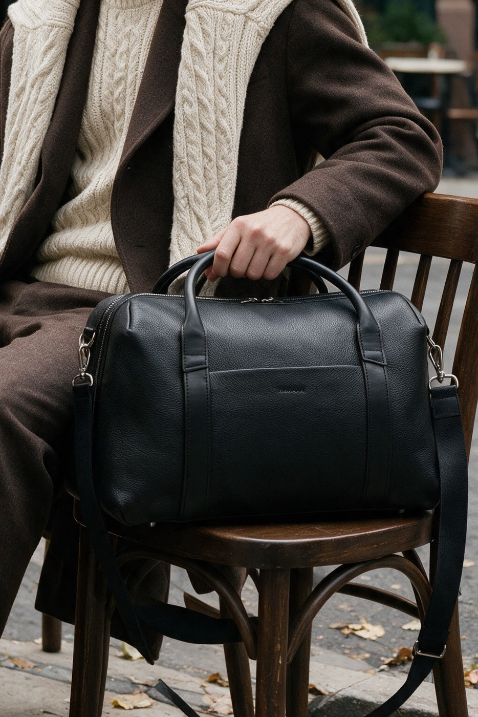 Duffle Leather Suitcase in Jet Black by Wool & Oak