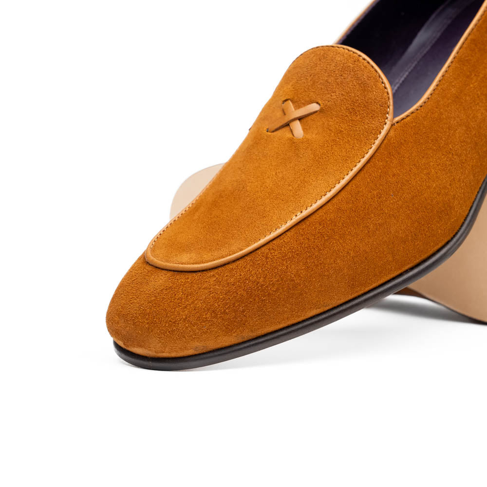 X Italian Sueded Goatskin Loafer in Cognac by Zelli Italia