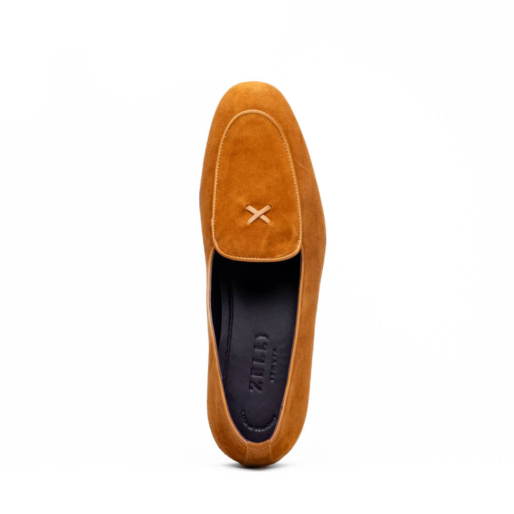 X Italian Sueded Goatskin Loafer in Cognac by Zelli Italia