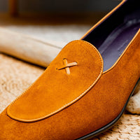 X Italian Sueded Goatskin Loafer in Cognac by Zelli Italia