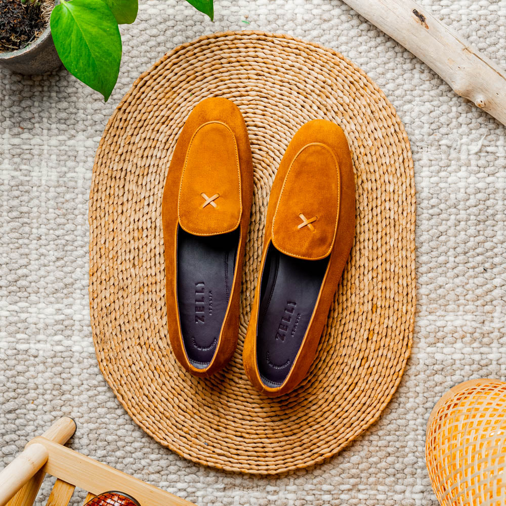 X Italian Sueded Goatskin Loafer in Cognac by Zelli Italia