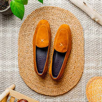 X Italian Sueded Goatskin Loafer in Cognac by Zelli Italia