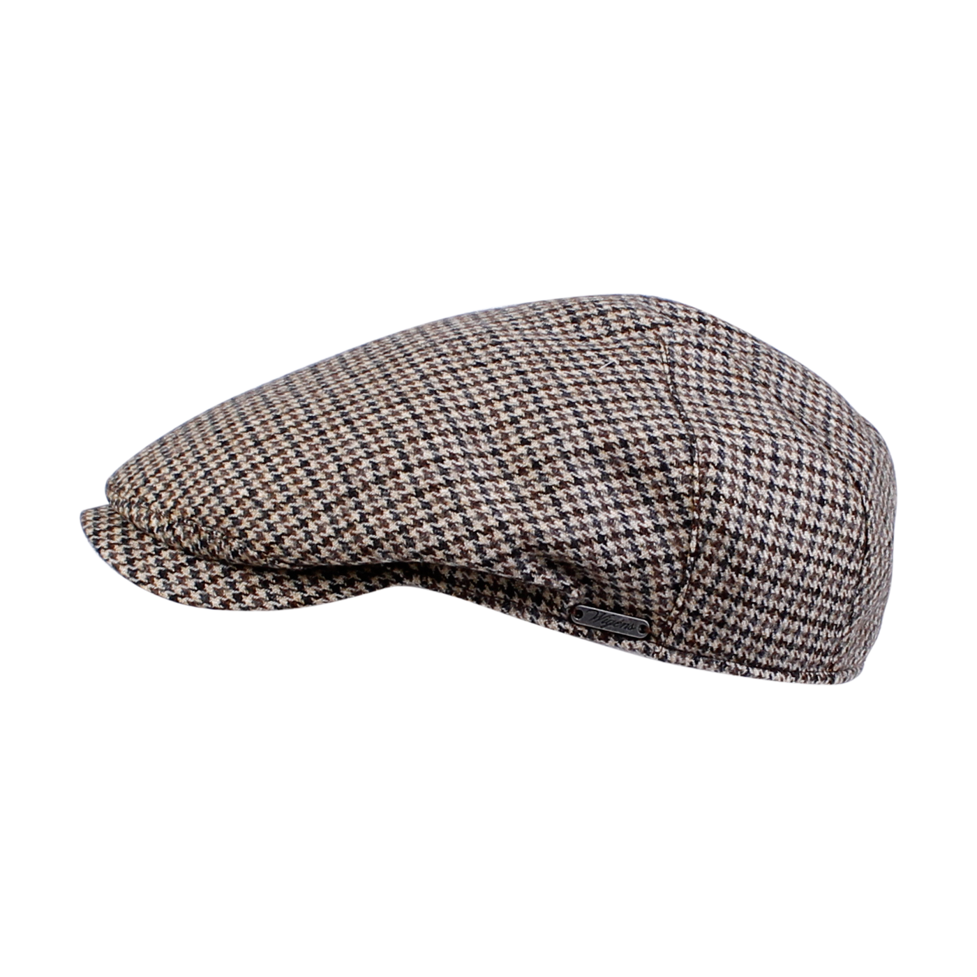Ivy One Piece Wool Cap in Dark Camel Small Dogtooth Check (Size 56) by Wigens