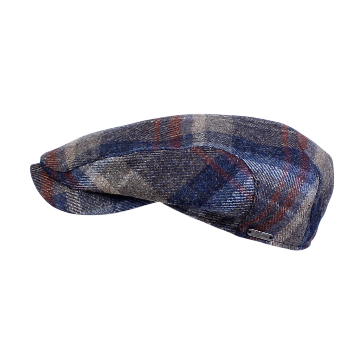 Ivy Contemporary Cap in Warm Grey and Blue Large Plaid (Size 57) by Wigens