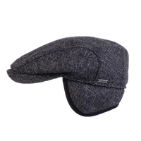 Ivy Contemporary Cap with Earflaps in Goose Eye Wool Dark Grey (Size 56) by Wigens
