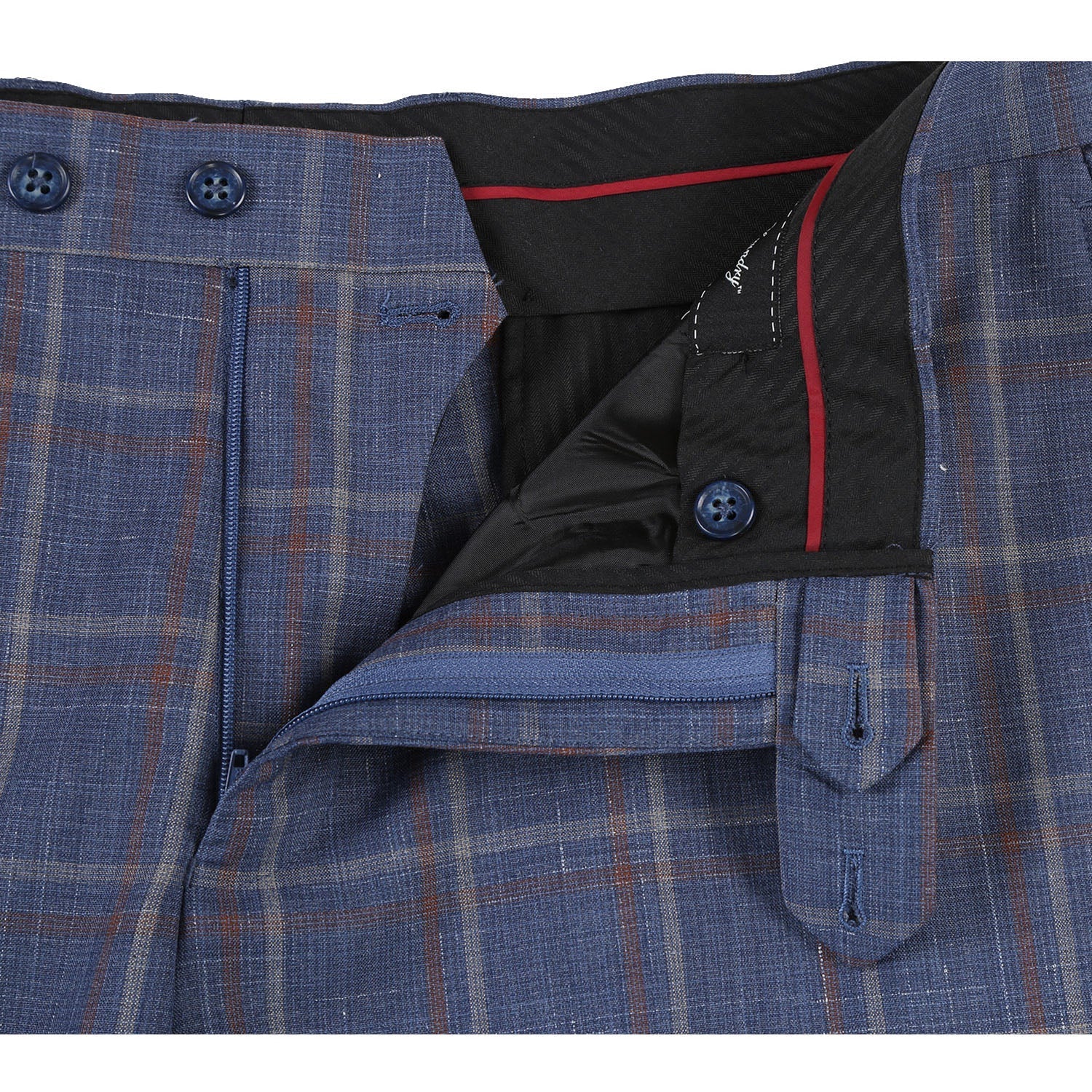 Wool Stretch with Linen Single Breasted SLIM FIT Suit in Steel Blue and Orange Plaid (Short, Regular, and Long Available) by English Laundry