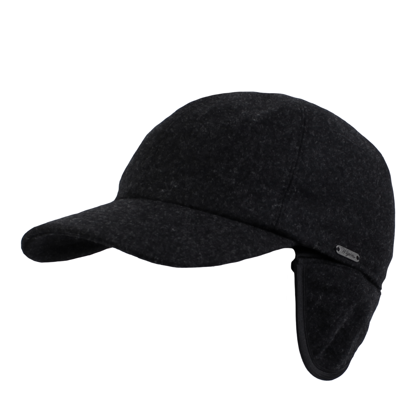 Melton Wool Baseball Classic Cap with Earflaps in Black by Wigens