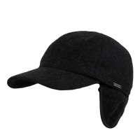Melton Wool Baseball Classic Cap with Earflaps in Black by Wigens