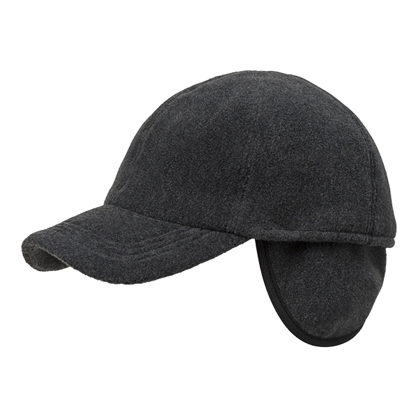 Fleece Baseball Classic Cap with Earflaps in Dark Grey Melange, Size 62 by Wigens