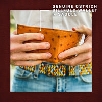 Genuine Ostrich Billfold Wallet in Saddle by Torino Leather