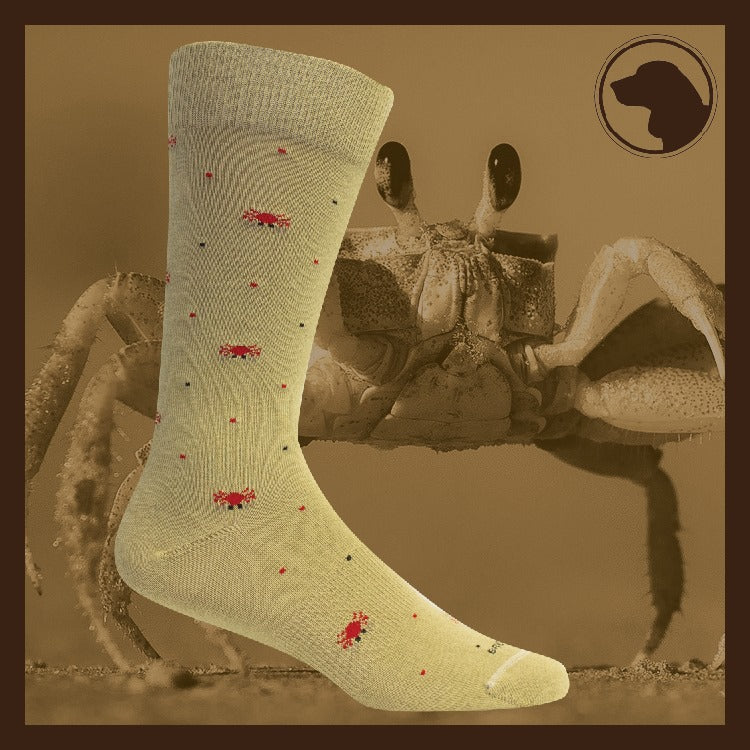 'Rodanthe' Crab Pattern Cotton Socks in Khaki by Brown Dog Hosiery