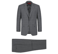Performance 3-Piece CLASSIC FIT Suit in Grey Windowpane Check (Short, Regular, and Long Available) by Renoir