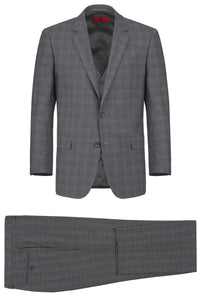 Performance 3-Piece CLASSIC FIT Suit in Grey Windowpane Check (Size 40R - 34 Waist) by Renoir