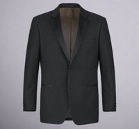 Super 140s Wool Satin Notched Lapel SLIM FIT Tuxedo in Black (Short, Regular, and Long Available) by Renoir