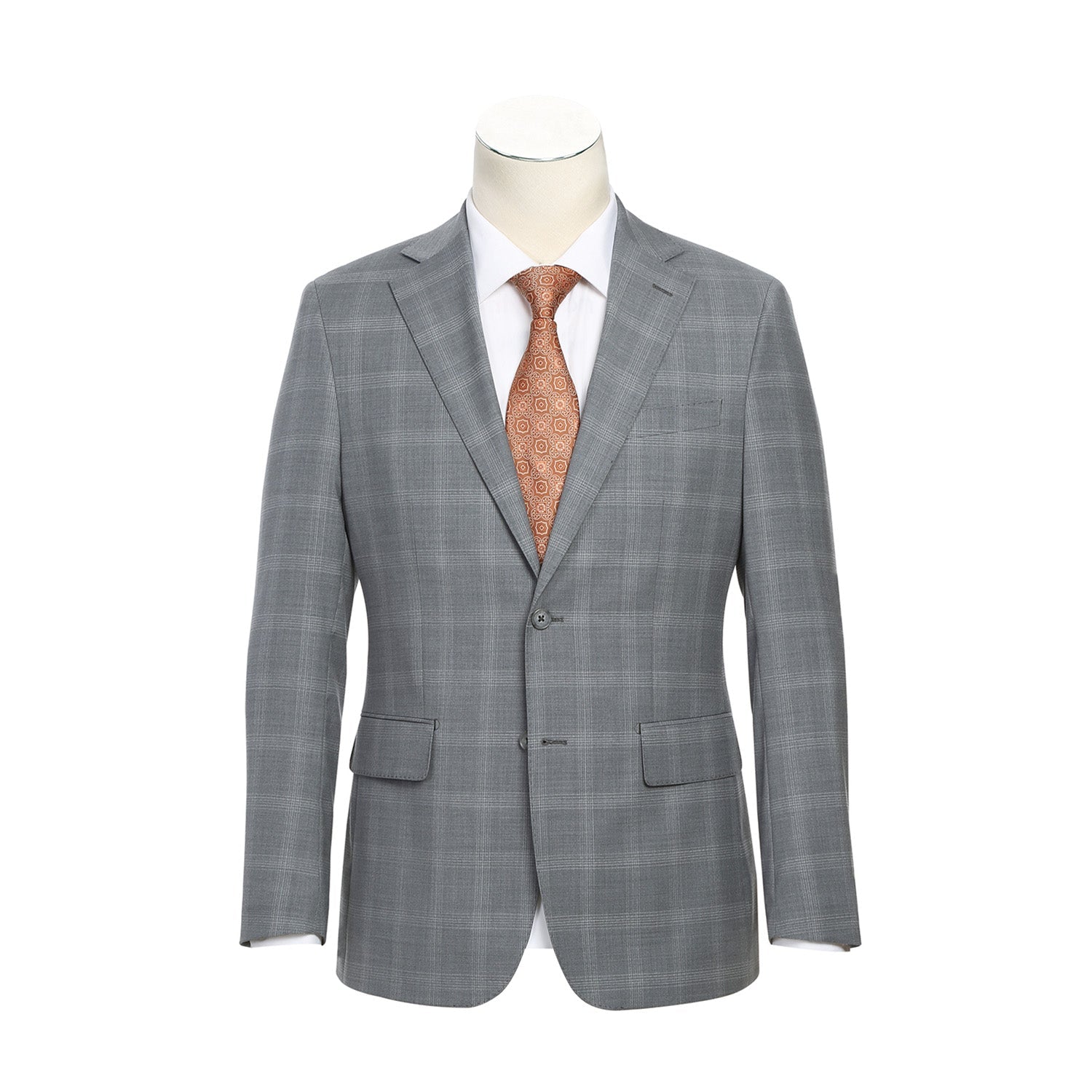 Wool Stretch Single Breasted SLIM FIT Suit in Light Grey Windowpane Check (Short, Regular, and Long Available) by English Laundry
