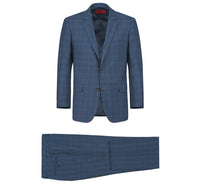 Performance 3-Piece CLASSIC FIT Suit in Blue Windowpane Check (Short, Regular, and Long Available) by Renoir
