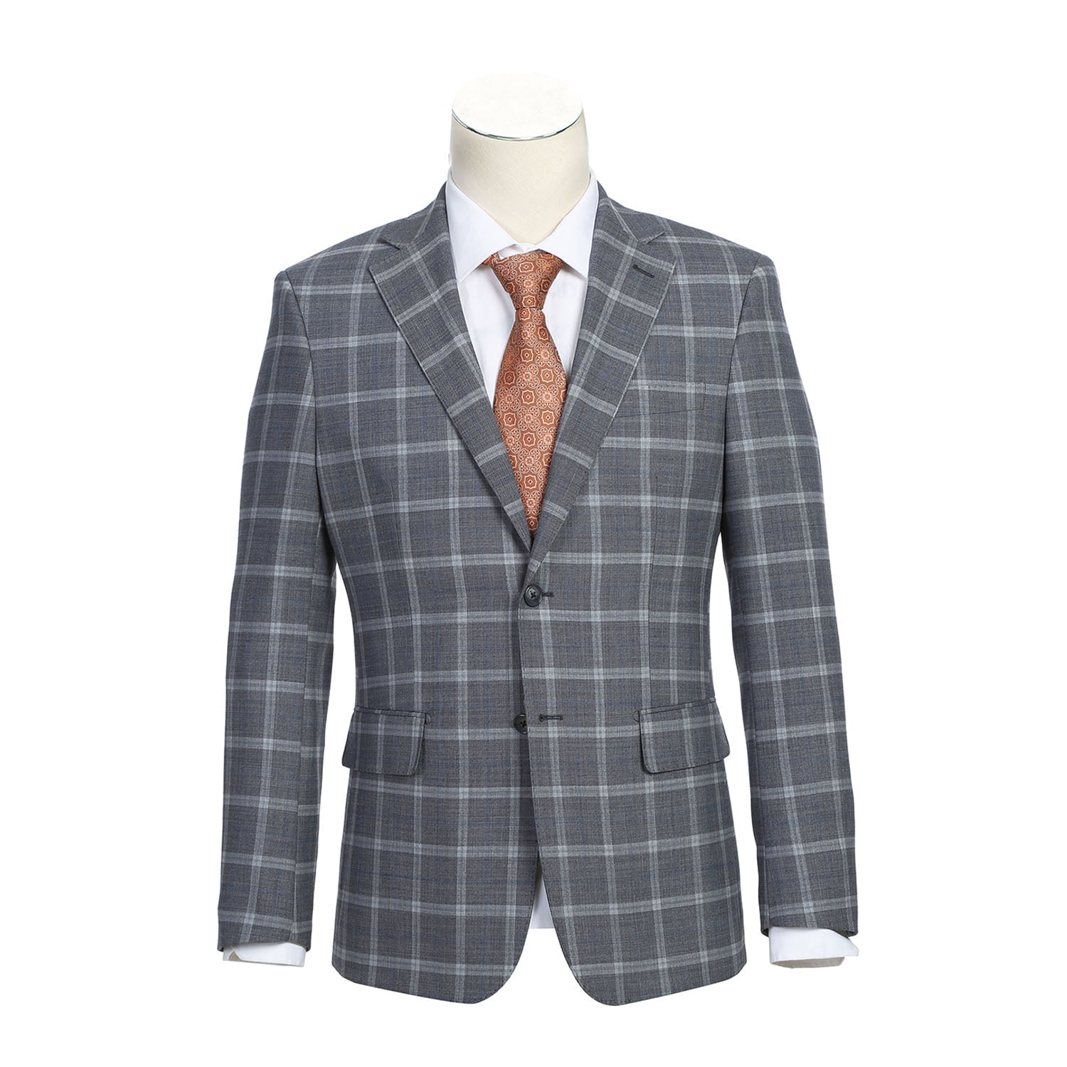 Wool Stretch Single Breasted SLIM FIT Suit in Grey Windowpane Check (Short, Regular, and Long Available) by English Laundry