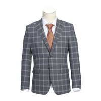 Wool Stretch Single Breasted SLIM FIT Suit in Grey Windowpane Check (Short, Regular, and Long Available) by English Laundry