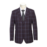 Wool Stretch with Linen Double Breasted SLIM FIT Suit in Plum Check (Short, Regular, and Long Available) by English Laundry