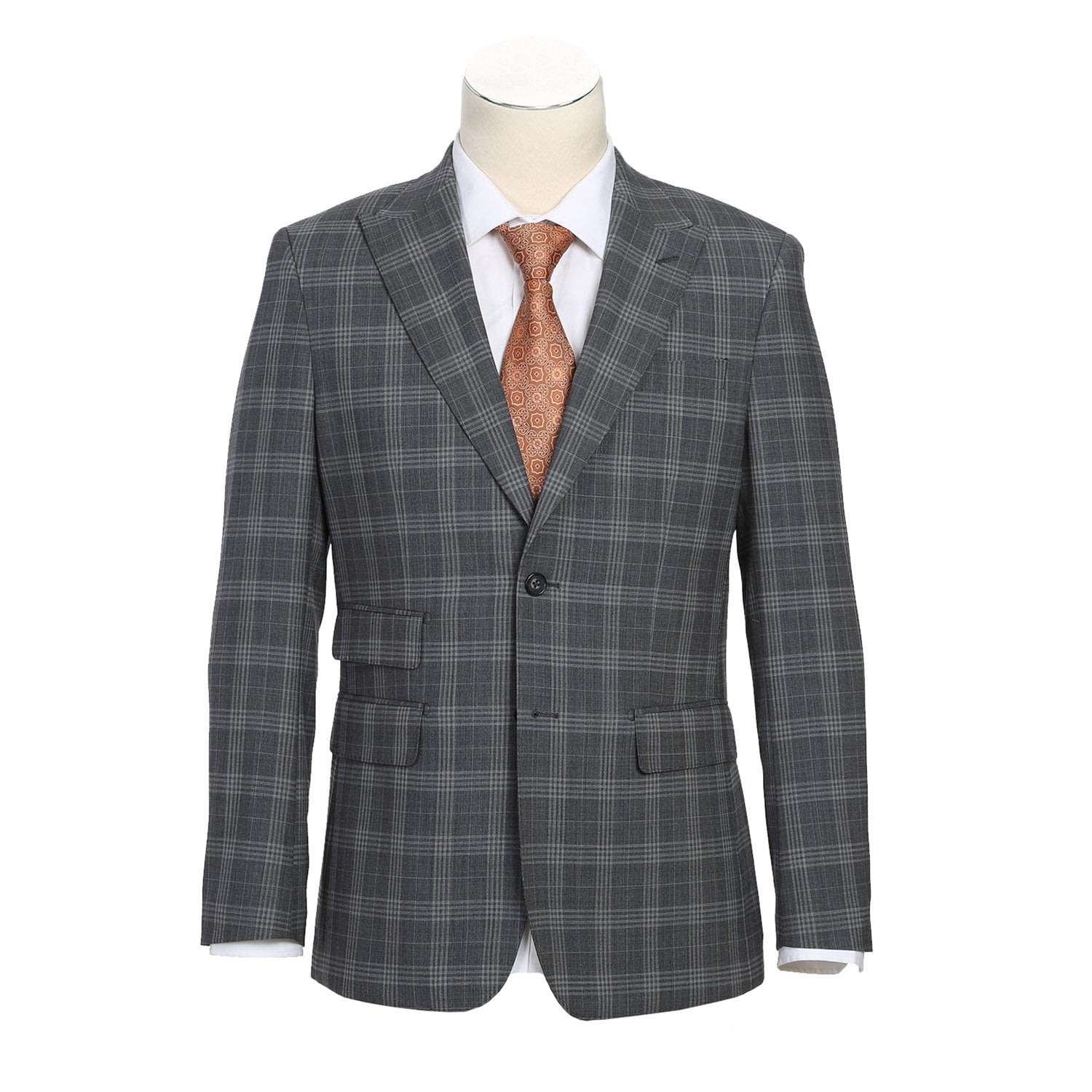 Wool Stretch Double Breasted SLIM FIT Suit in Grey Check (Short, Regul